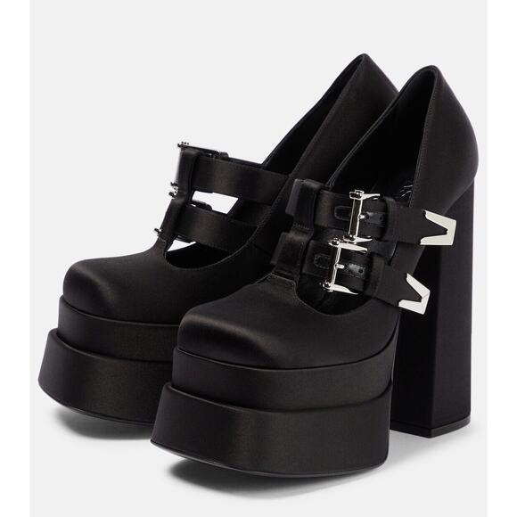 Versace Aevitas Satin Mary Jane Buckle Platform Black Pump 38.5/ 8.5 NWB $1,575 - Picture 4 of 15